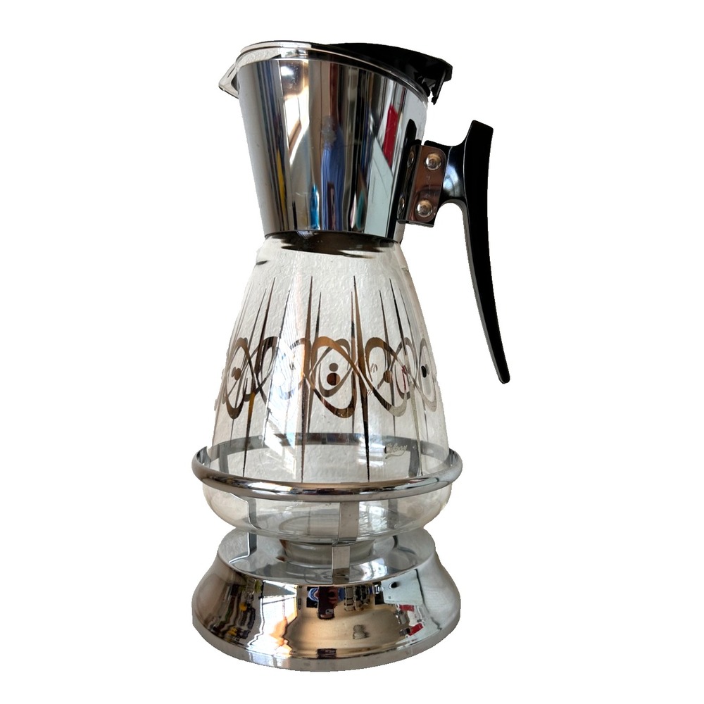 Vintage 1960's Colony Glass Silver Abstract Coffee Carafe Original Candle Base